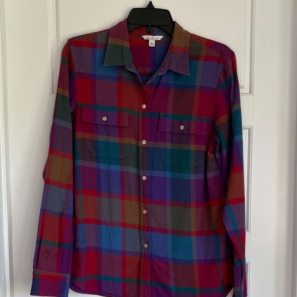 L.L. Bean Signature Womens Vibrant Plaid Button Down Shirt